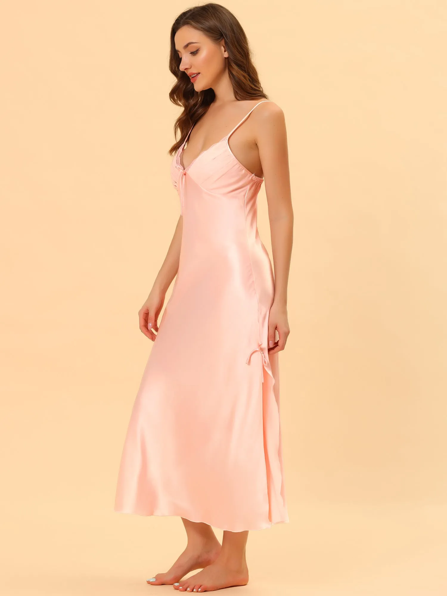 Women's Satin V Neck Sexy Nightdress Soft Lounge Dress