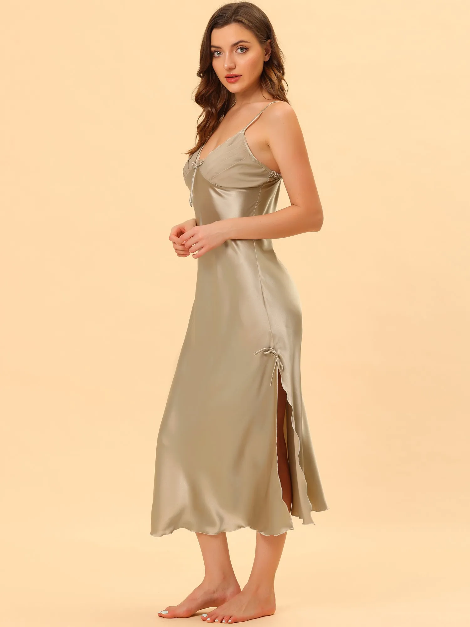Women's Satin V Neck Sexy Nightdress Soft Lounge Dress