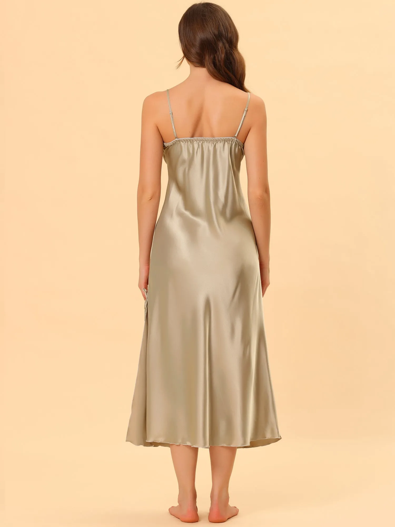 Women's Satin V Neck Sexy Nightdress Soft Lounge Dress