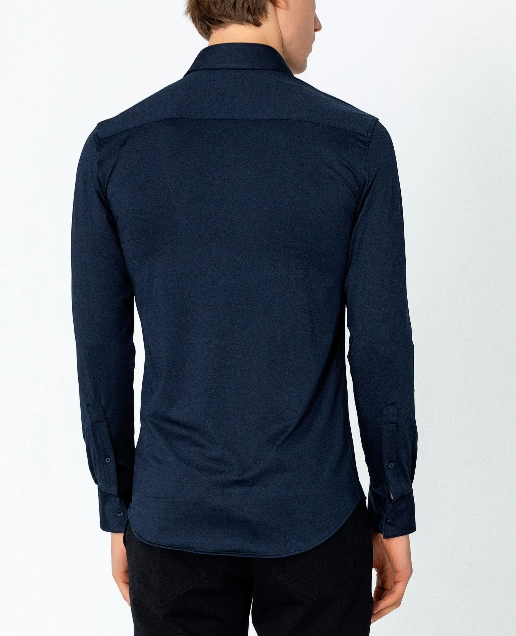 Wrinkle Free Tapered Travel Dress Shirt - Navy