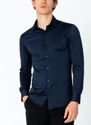 Wrinkle Free Tapered Travel Dress Shirt - Navy