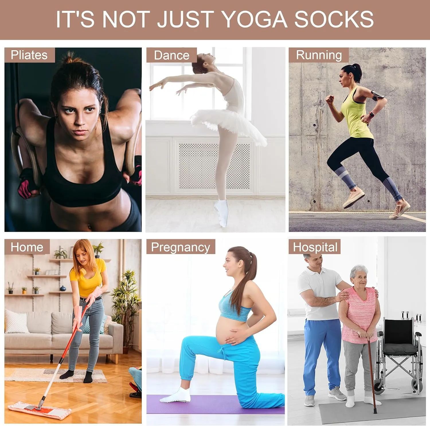 YFUNNLE Yoga Pilates Non Slip Ankle/Crew Socks with Grips for Women (4 Pairs) Non Skid Gripper Socks for Hospital Barre Home