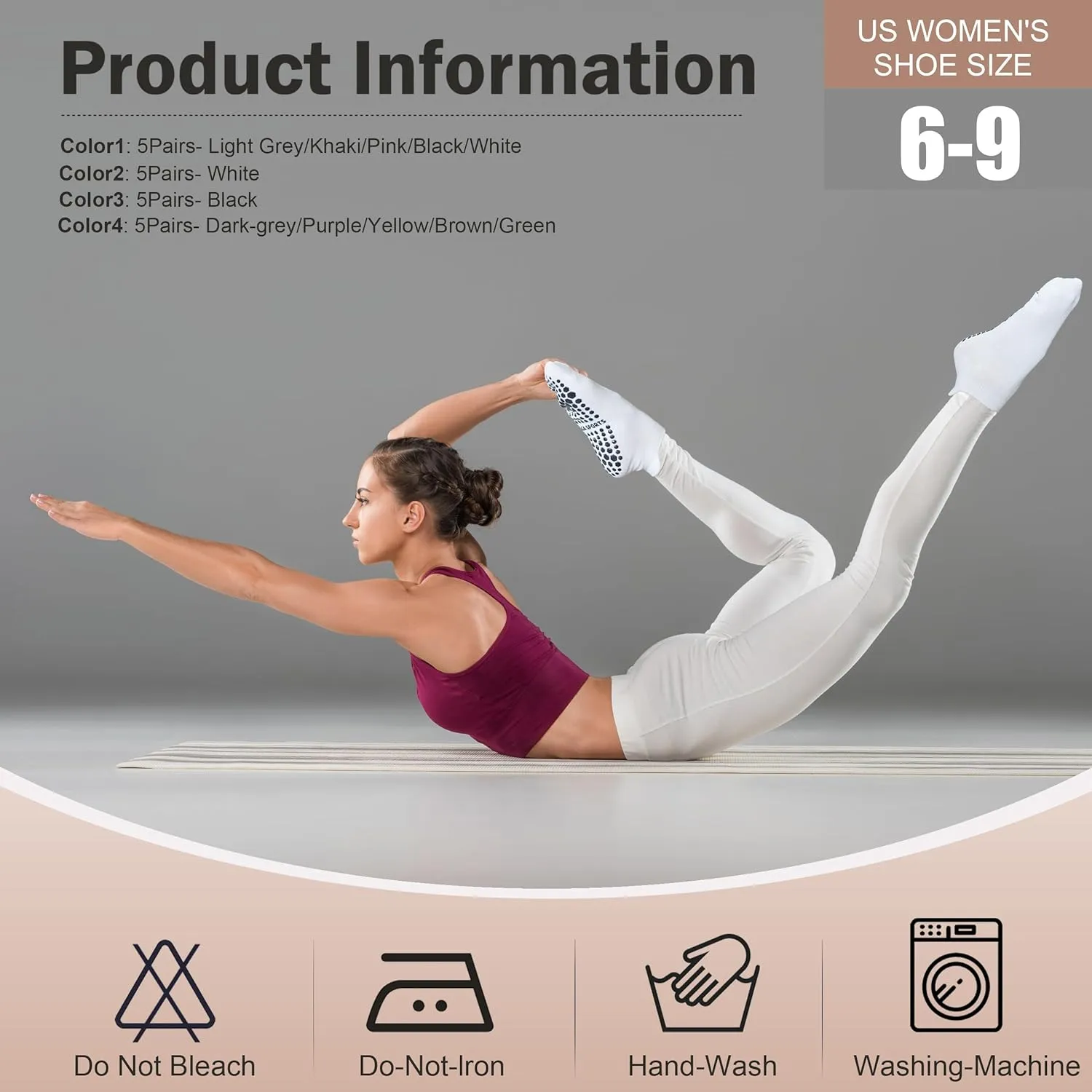 YFUNNLE Yoga Pilates Non Slip Ankle/Crew Socks with Grips for Women (4 Pairs) Non Skid Gripper Socks for Hospital Barre Home