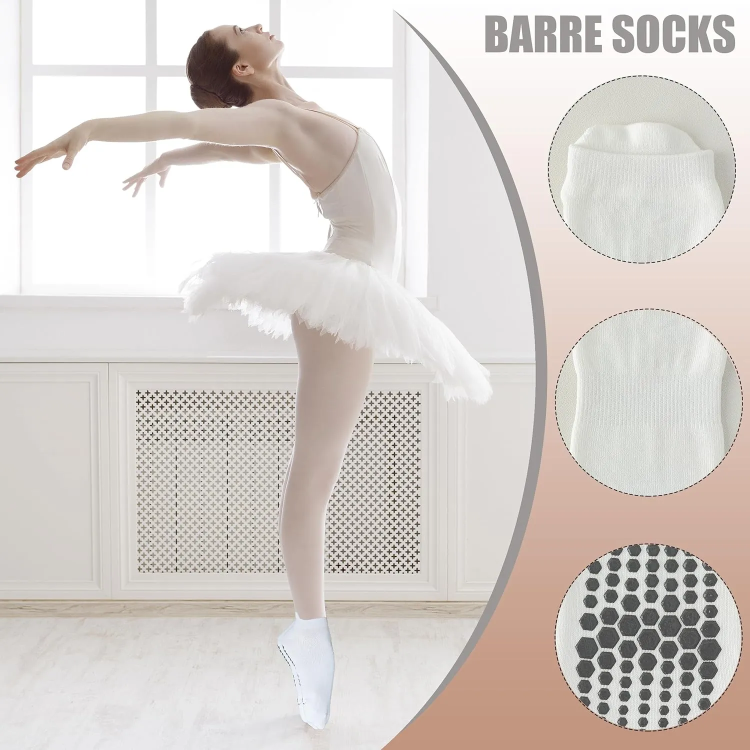 YFUNNLE Yoga Pilates Non Slip Ankle/Crew Socks with Grips for Women (4 Pairs) Non Skid Gripper Socks for Hospital Barre Home