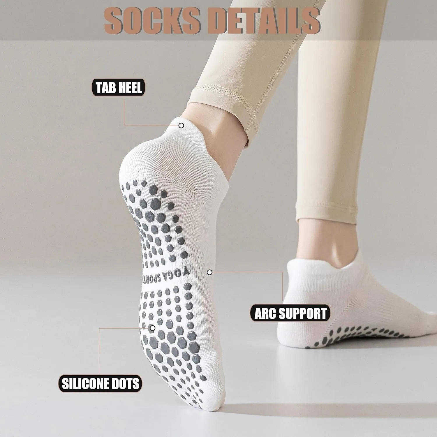 YFUNNLE Yoga Pilates Non Slip Ankle/Crew Socks with Grips for Women (4 Pairs) Non Skid Gripper Socks for Hospital Barre Home