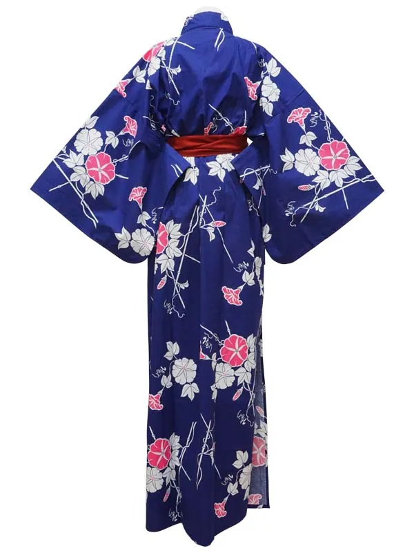 YUKATA with sash belt. made in Japan. Midori Yukata "Navy Blue Morning Glory / 紺朝顔"